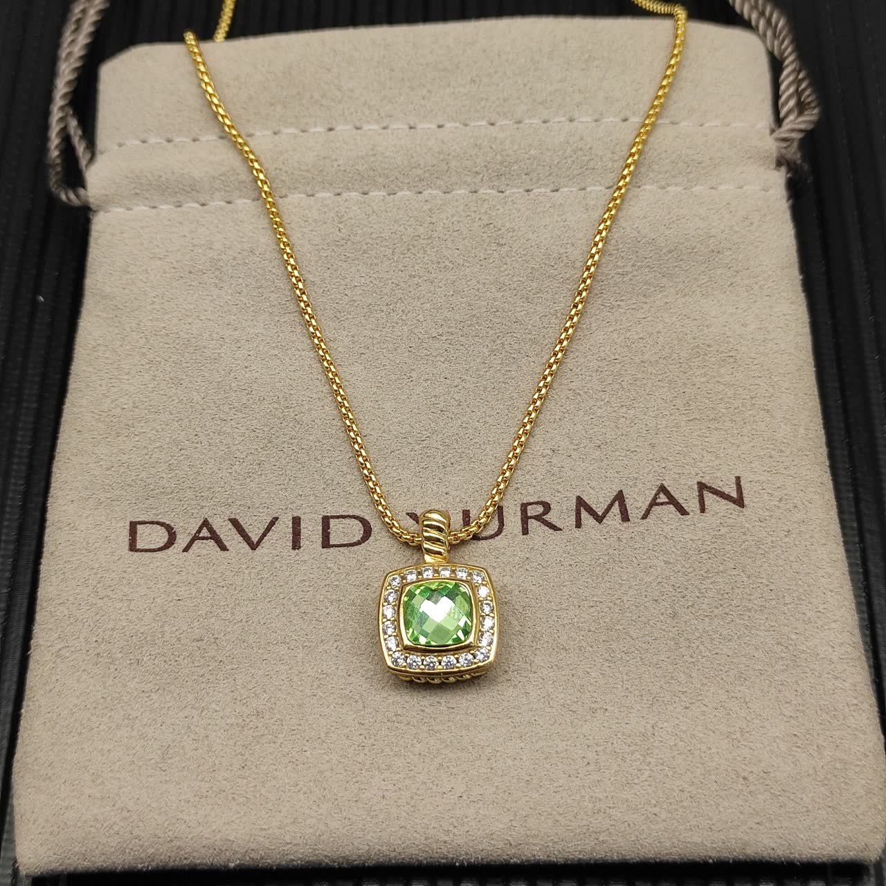 David Yurman Gold and Green Stone Necklace